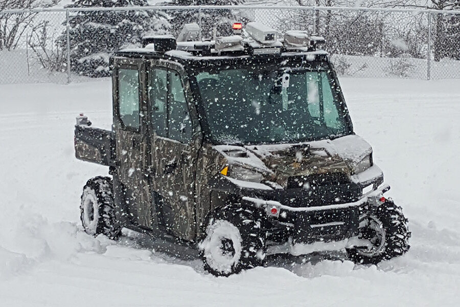 Teleoperating vehicle drives through snow